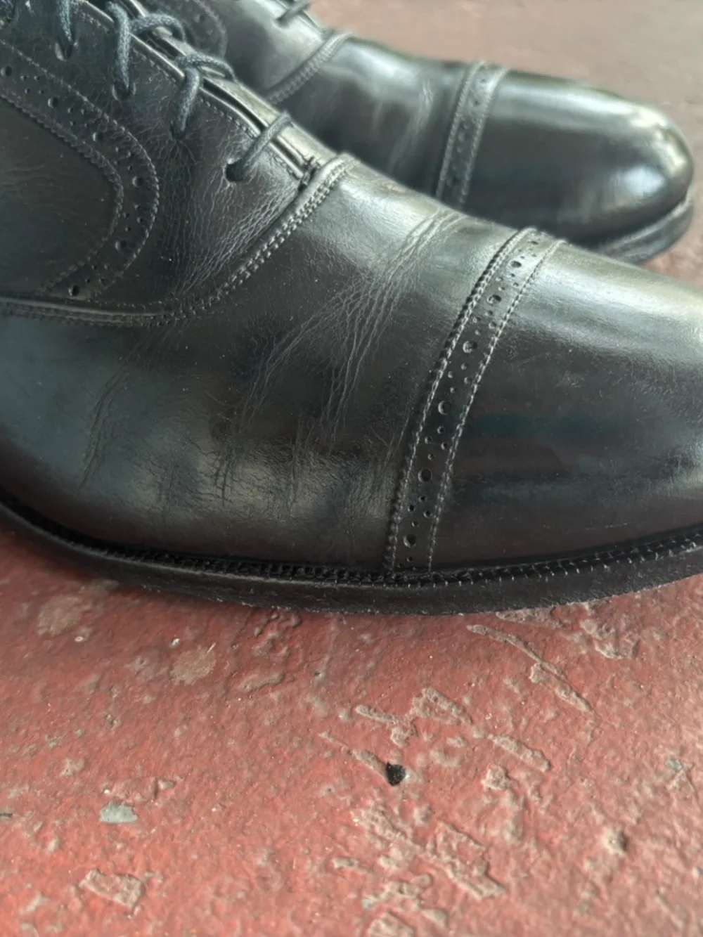 Polo Ralph Lauren black cap toe Oxford brogue Crockett Jones 8D black vtg